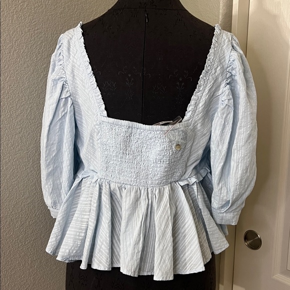 Free People Leave It To Me Crop Top Light Blue Blouse Size Large - Picture 5 of 7